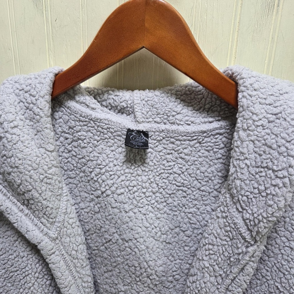Cold Crush Jacket Womens Large Gray‎ Sherpa Fleece Hooded Open Front Cozy